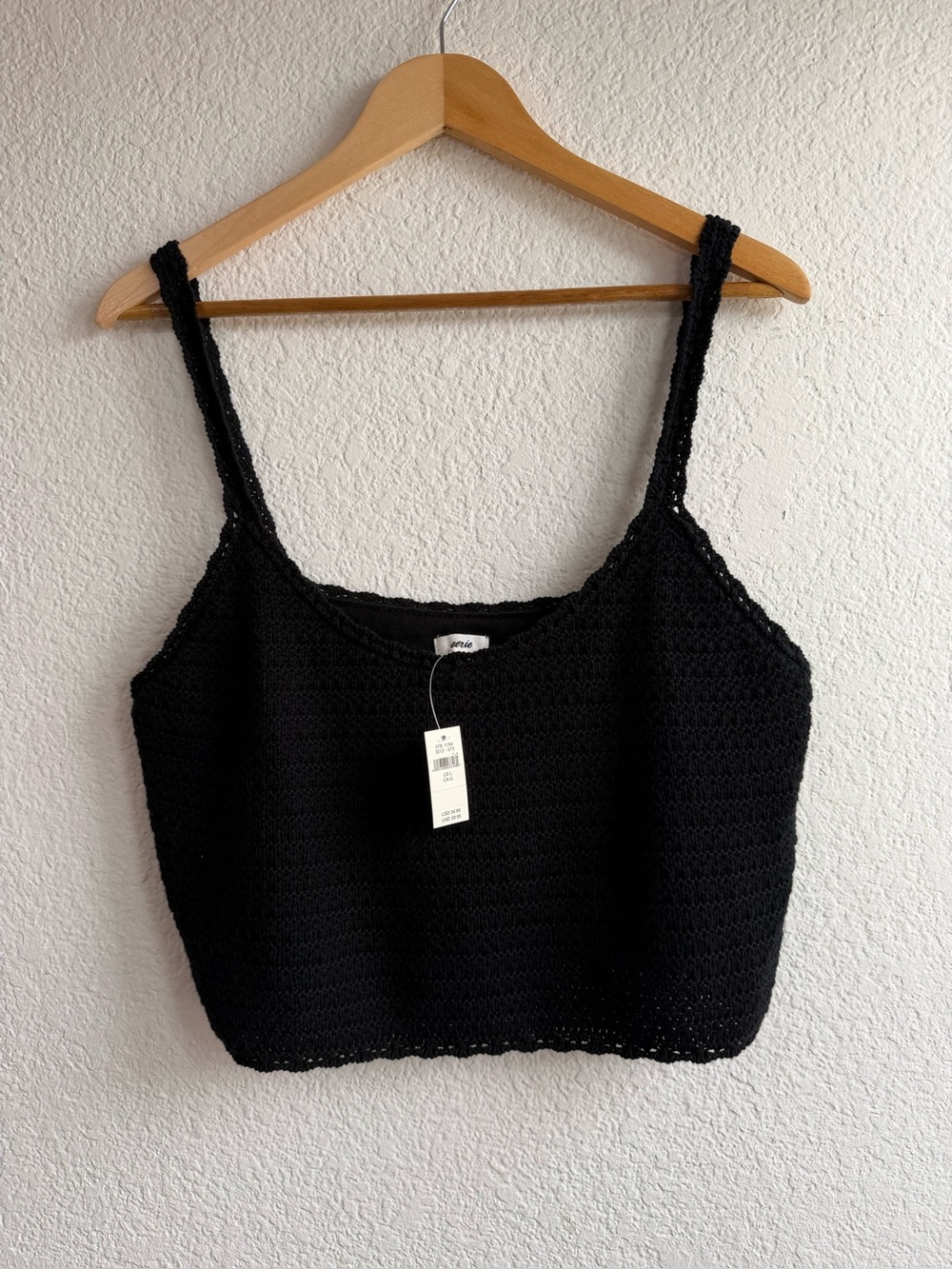 Aerie Black Cropped Crochet Tank Top Womens Large New